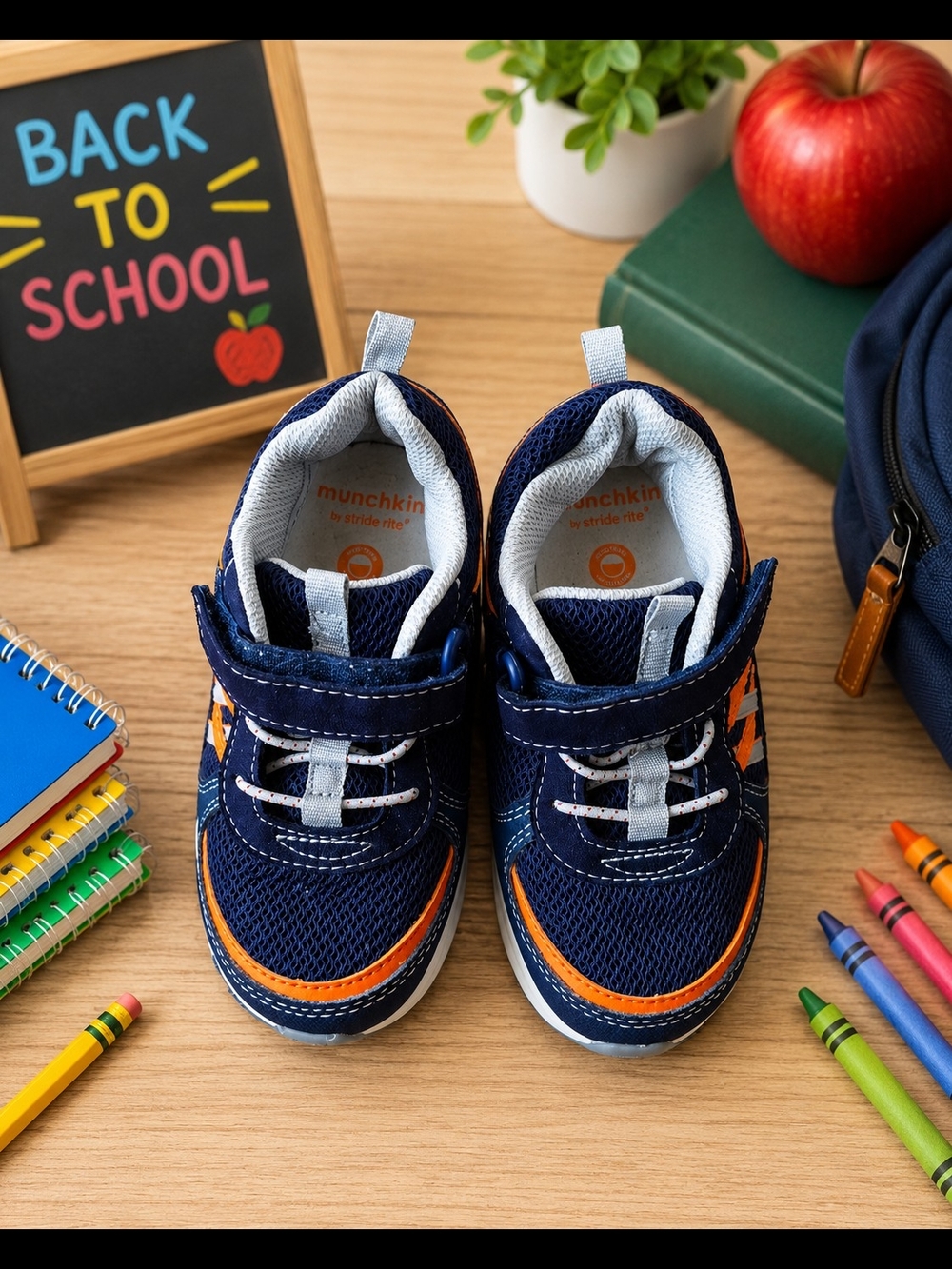 Munchkin by Stride Rite Boys Sneakers | Size 9 | Navy & Orange